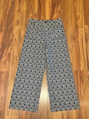 Geometric Black & White Cropped Wide-Leg Pants